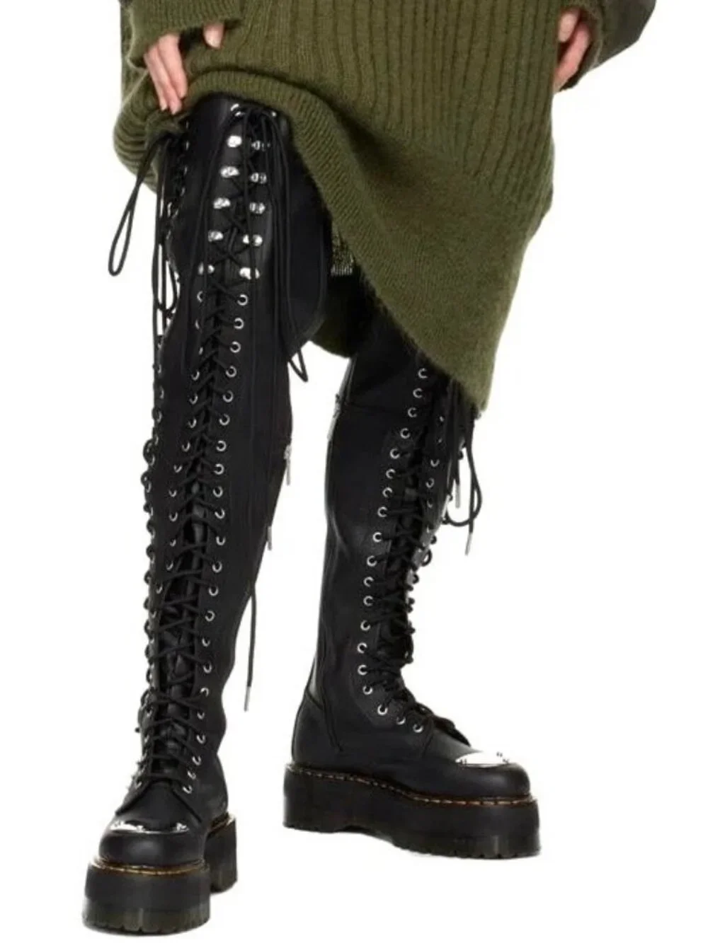 Dr. Martens 28-Eye XTRM Max Virginia Leather Size 6 Thigh High Platform Boots